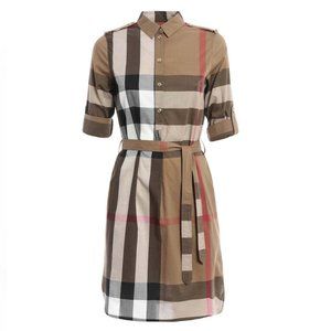 SOLD | Burberry Kelsy Taupe Check Belted Dress